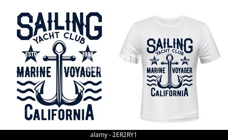 Imprimé vectoriel de t-shirt de club de voile et de yachting. Illustration et typographie d'ancre d'amirauté vintage de yacht. Yachtsman, club de voile marine membe Illustration de Vecteur