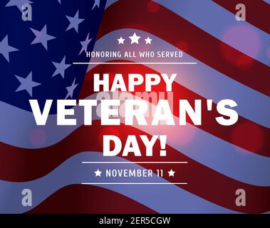 Happy Veteran Day of American militaire vétérans vector background avec drapeau des Etats-Unis. Hommage à tous ceux qui ont servi l'affiche commémorative pour les soldats de l'armée de l'U Illustration de Vecteur