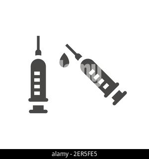 Seringue avec goutte de sang icône de vecteur noir. Symbole de glyphe d'injection ou de vaccin. Illustration de Vecteur