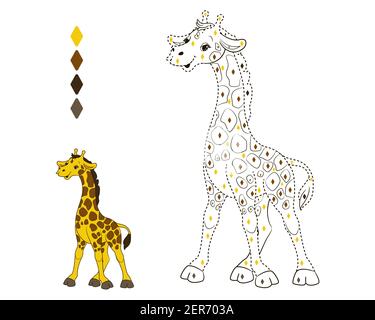 Girafe à pois. Livre de coloriage pour les enfants par nombres, par couleur, cercle par ligne pointillée. Illustration vectorielle de style dessin animé, ligne isolée Illustration de Vecteur