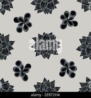 Motif sans couture avec dessin à la main, stylisé et succulent Illustration de Vecteur