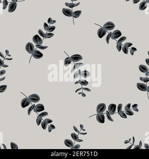 Motif sans couture avec eucalyptus stylisé dessiné à la main Illustration de Vecteur