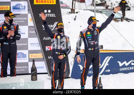 Rovaniemi, Laponie, Finlande. 28th Feb, 2021. Podium, portrait lors du rallye arctique 2021 Finlande, 2e tour du WRC FIA 2021, Championnat du monde de voiture de rallye FIA, du 26 au 28 février 2021 à Rovaniemi, Laponie, Finlande - photo Nikos Katikis / DPPI crédit: DPPI Media / Alamy Live News Banque D'Images