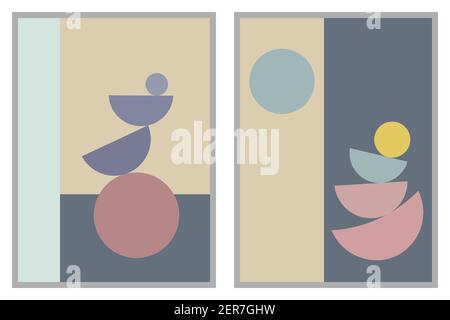Décoration moderne abstraite aux murs géométriques. Deux ensembles à l'imprimé artistique minimaliste tendance. Forme équilibrée organique simple Illustration de Vecteur