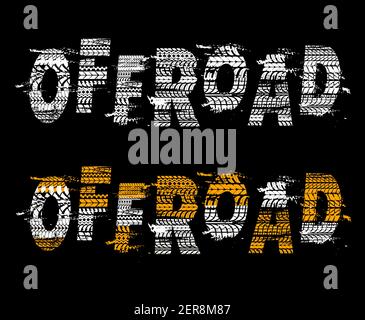 Typographie hors route des voitures avec pneus sentiers. Arrière-plan de course tout-terrain avec marques de pneus texture, protections de roue de véhicule traces sales. Moteur Illustration de Vecteur