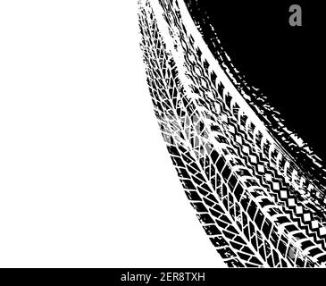 Impression de pneus et arrière-plan vectoriel de points de gringe, trace de pneu sale noire pour l'entretien automobile, conception de compétition tout-terrain. Véhicule grundy Illustration de Vecteur