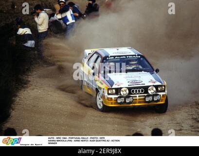 AUTO - WRC 1984 - RALLYE PORTUGAL - PHOTO : DPPI - HANNU MIKKOLA (FIN) - ARNE HERTZ / AUDI QUATTRO A2 - VAINQUEUR DE L'ACTION Banque D'Images