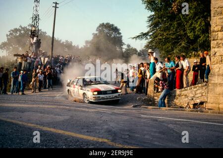 05 Mikkola Hannu (fin), Hertz Arne (swe), Audi Sport, Audi Quattro, action pendant le Rallye Sanremo 1981, 10e tour du Championnat du monde de rallye 1981, du 5 au 10 octobre 1981 autour de Sanremo, Italie - photo DPPI Banque D'Images