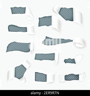 Le papier déchiré blanc forme des boucles révélant la couche de teinte interne de manière variable trous façonnés illustrations vectorielles réalistes de collection d'images Illustration de Vecteur