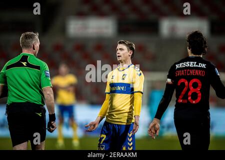 Herning, Danemark. 28 février 2021. Simon Hedlund (27) de Broendby SI on le voit pendant le match 3F Superliga entre le FC Midtjylland et le Broendby SI au MCH Arena de Herning. (Crédit photo : Gonzales photo/Alamy Live News Banque D'Images