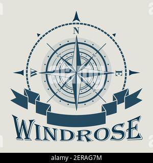 Emblème de l'entreprise avec illustration windrose et ruban Illustration de Vecteur