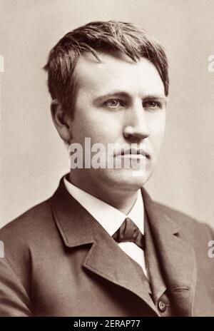 Jeune Thomas Alva Edison (1847–1931), inventeur et homme d'affaires américain qui a été décrit comme le plus grand inventeur de l'Amérique, dans un portrait de 1870. Banque D'Images