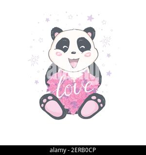 j'adore le panda avec le cœur sur un fond blanc Illustration de Vecteur