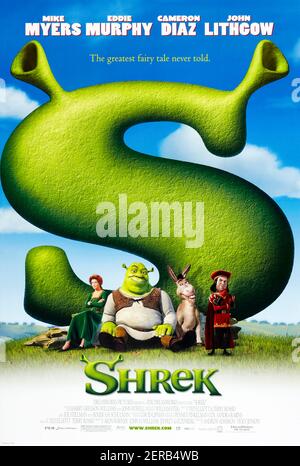 Shrek (2001) dirigé par Scott Kalvert et mettant en vedette Mike Myers, Eddie Murphy et Cameron Diaz . Un Seigneur moyen excelle des créatures de conte de fées dans le marais d'un ogre grincheux, qui doit se lancer dans une quête et sauver une princesse pour le seigneur afin de récupérer sa terre. Banque D'Images