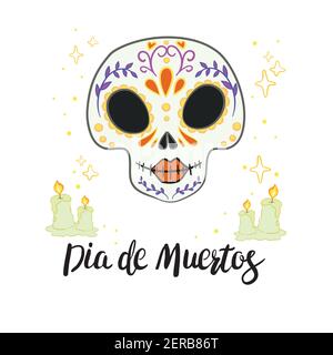 Illustration vectorielle d'un crâne de jour des morts (Dia de los Muertos), ou calavera. Illustration de Vecteur