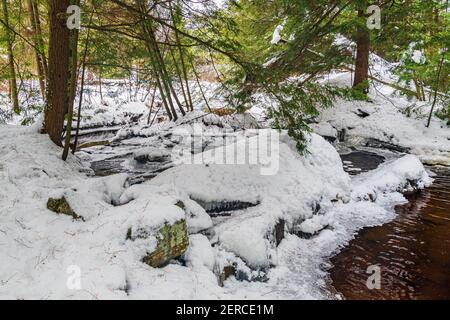 Muskoka Falls et zone de conservation Bracebrige Algonquin Highlands Bracebridge Ontario Le Canada en hiver Banque D'Images