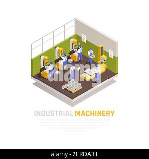 Concept isométrique de machines industrielles avec illustration vectorielle des symboles de fabrication en usine Illustration de Vecteur