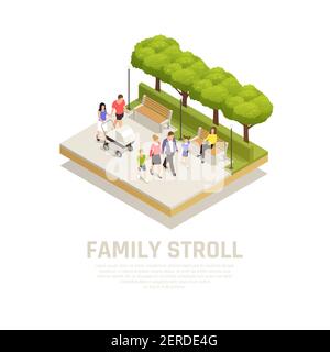 Concept de promenade en famille avec promenade dans le parc symboles illustration vectorielle isométrique Illustration de Vecteur