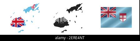 Fidji. Carte avec indicateur masqué. Silhouette détaillée. Drapeau de l'ondulation. Illustration vectorielle isolée sur blanc. Illustration de Vecteur