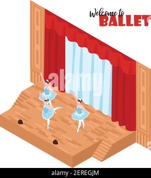 Trois ballerines exécutant sur scène de théâtre 3d illustration vectorielle isométrique Illustration de Vecteur