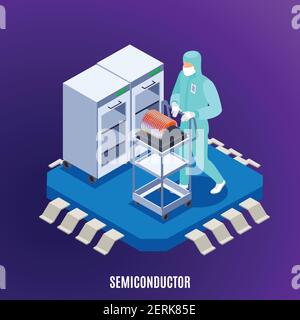 Semi-docteur concept isométrique avec technologie et laboratoire uniforme symboles vecteur illustration Illustration de Vecteur