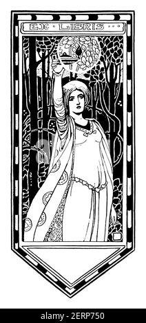 Bibliothèque vierge représentant une figure féminine tenant une lampe aloft par l'illustrateur et designer britannique d'enfants Ethel Larcombe d'Exeter, de 1900 The Banque D'Images