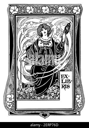 Bibliothèque vierge représentant la figure féminine filée à la filature par l'illustrateur et designer britannique d'enfants Ethel Larcombe d'Exeter, de 1900 The Stud Banque D'Images