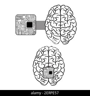 Fond de puce microscheme du cerveau Illustration de Vecteur