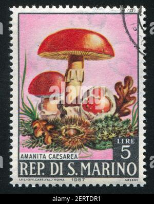 SAINT-MARIN - VERS 1967: Timbre imprimé par Saint-Marin, montre le Mushroom de César, vers 1967 Banque D'Images