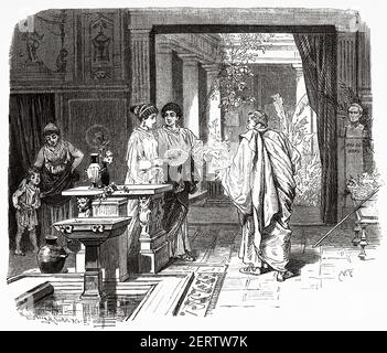 Intérieur d'une maison romaine, ancien empire romain. Italie, Europe. Ancienne illustration gravée du XIXe siècle, El Mundo Ilustrado 1881 Banque D'Images