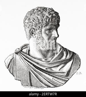 Lucius Septimius Bassianus. Caracalla (188 -217) Marcus Aurelius Severus Antoninus Augustus, empereur romain (211-217) ancien empire romain. Italie, Europe. Ancienne illustration gravée du XIXe siècle, El Mundo Ilustrado 1881 Banque D'Images