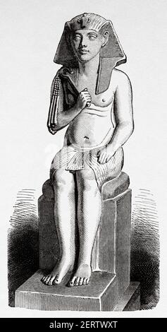 Akhenaten. Amenhotep IV pharaon hérétique, Égypte ancienne. Afrique. Ancienne illustration gravée du XIXe siècle, El Mundo Ilustrado 1881 Banque D'Images