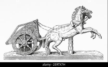 Roman Racing Chariot, ancien empire romain. Italie, Europe. Ancienne illustration gravée du XIXe siècle, El Mundo Ilustrado 1881 Banque D'Images