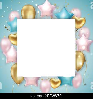 Décor festif avec ballons à l'hélium. Fêtez un anniversaire, une affiche, une bannière. Éléments décoratifs réalistes. Illustration de Vecteur
