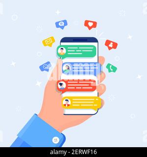 Notification textuelle des messages de discussion en ligne sur le téléphone Illustration de Vecteur