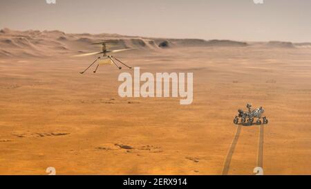 Persévérance Rover et Ingenuity Mars Helicopter Scout.éléments de cette image Fourni par l'illustration 3D de la NASA Banque D'Images