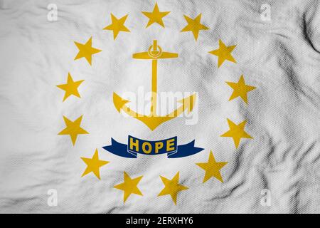 Gros plan plein format sur un drapeau de Rhode Island (Etats-Unis) en rendu 3D. Banque D'Images