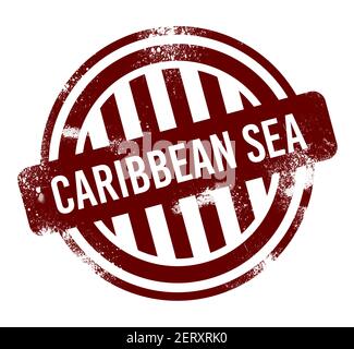 Mer des Caraïbes - bouton rond rouge grunge, timbre Banque D'Images