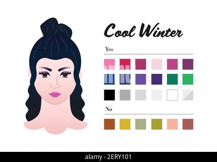 12 saisons types de couleur pour femme - Type hiver froid. Couleur parfaite pour votre garde-robe. Ne pas utiliser et ne pas utiliser les couleurs dans l'analyse de saison 12 Illustration de Vecteur