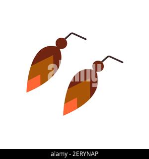 De jolies puces d'oreilles en forme de feuille. Accessoire beau et élégant. Un motif vectoriel coloré dessiné à la main et isolé. Couleur de boho Illustration de Vecteur