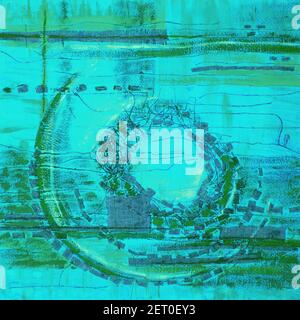 Illustration abstraite applique en tissu bleu. Origine ethnique Banque D'Images