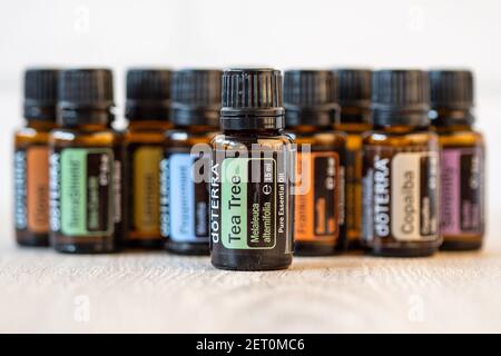 Pecs, Hungray - février 27 2021 - image éditoriale illustrative des huiles essentielles Doterra pour usage quotidien Banque D'Images