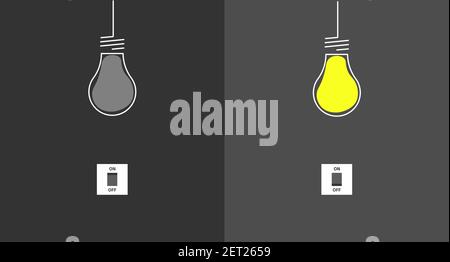 Allumer et éteindre l'ampoule plate avec les interrupteurs d'éclairage sur fond gris. Illustration de Vecteur