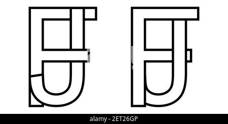 Logo fj jf icône signe lettres entrelacées J, F vecteur logo jf, fj premières lettres majuscules motif alphabet j f Illustration de Vecteur