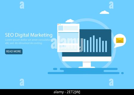 SEO marketing, Digital marketing, Marketing Analytics - modèle de page de renvoi de vecteur conceptuel Illustration de Vecteur