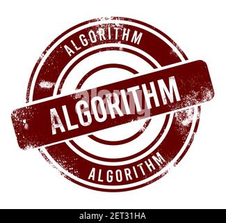 Algorithme - bouton rond rouge grunge, tampon Banque D'Images