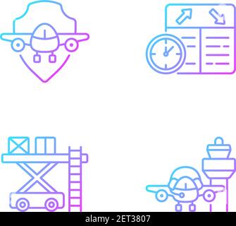 Jeu d'icônes de vecteur linéaire de gradient pour les vols de sécurité de l'aviation civile Illustration de Vecteur