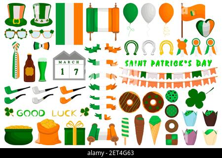 Illustration de vacances irlandaises le jour de St Patrick, pièces d'or en pot. Grand ensemble Irish St Patrick Day composé de pot de pièces d'or, de chapeaux verts, beaucoup plus. Pot Illustration de Vecteur