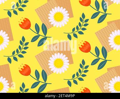 Motif de Pâque sans couture avec matzah et printemps de fleurs. Toile de fond, texture sans fin de pesach. Illustration vectorielle Illustration de Vecteur