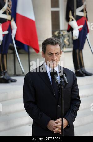 Paris, France. 1er mars 2021. Dossier photo en date du 30 septembre 2011 montre le président français Nicolas Sarkozy à l'Elysée Palace à Paris, France. Un tribunal français a condamné l'ancien chef de l'État de corruption le lundi 1er mars 2021 et l'a condamné à 3 ans de prison mais a suspendu 2 ans de la peine. Photo par Eco Clément/UPI crédit: UPI/Alay Live News Banque D'Images